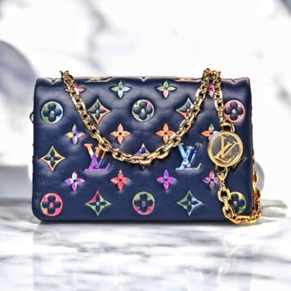 Louis Vuitton Multicolor Lambskin Embossed Monogram LV Garden l Coussin Navy
